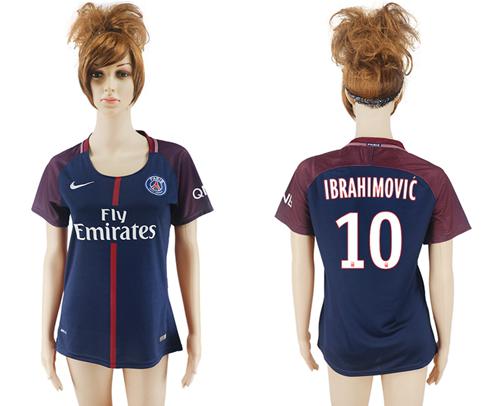 Women's Paris Saint-Germain #10 Ibrahimovic Home Soccer Club Jersey